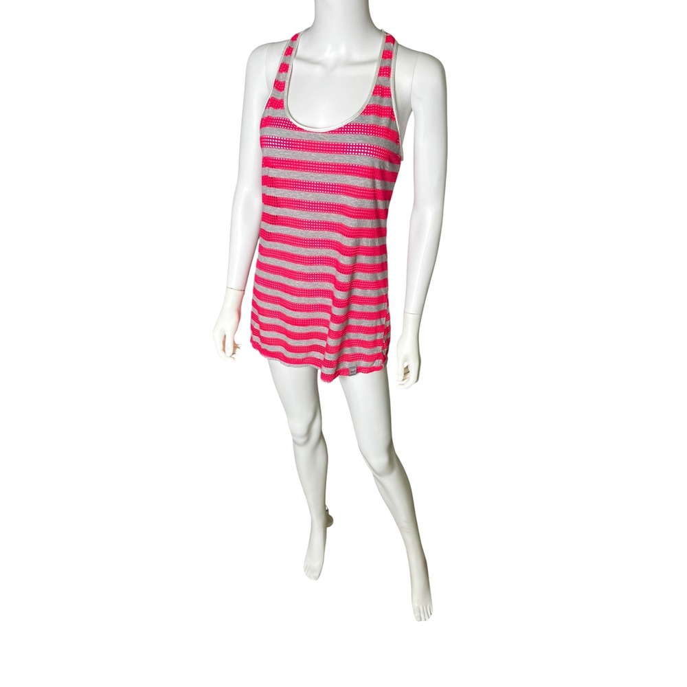Nike Womens Pink Grey Striped Mesh Racerback Athletic Tank Top Small